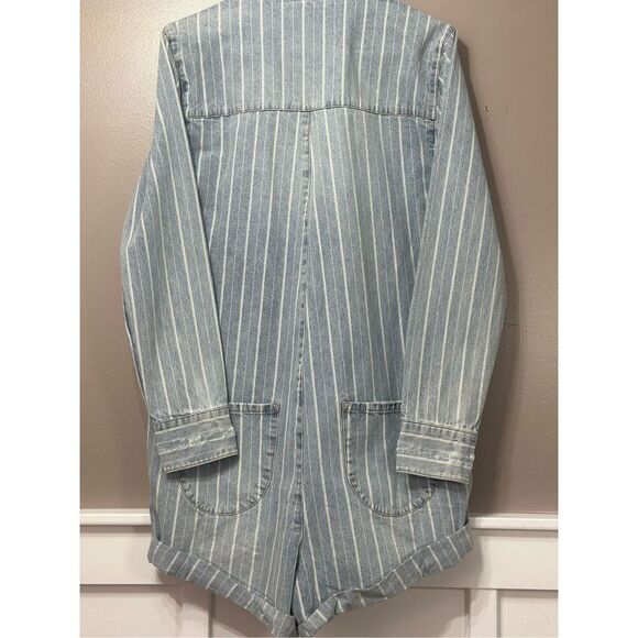 NWOT ONETEASPOON Prophecy Long Sleeve Blue Denim Stripped Shorts Romper Jumpsuit - Picture 12 of 13